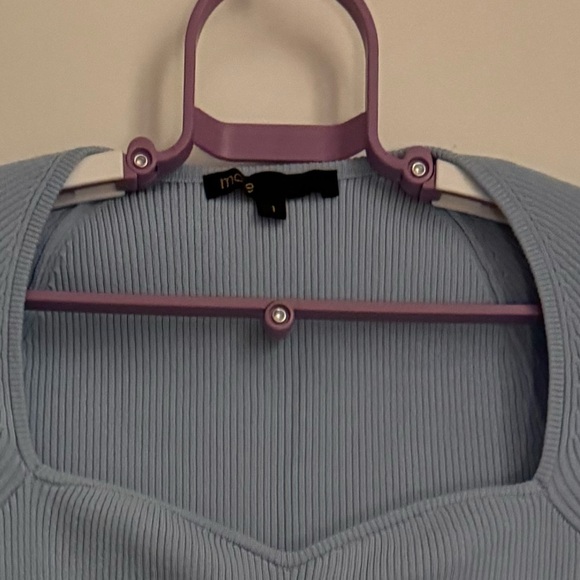 Light Blue Ribbed Short Sleeve Top - Picture 4 of 8